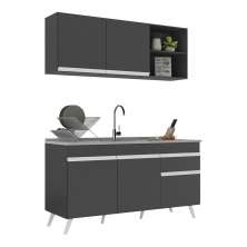 Armário de Cozinha Compacta 150cm Veneza Multimóveis V2142 Preto/Branco