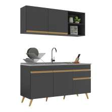 Armário de Cozinha Compacta 150cm Veneza Multimóveis V2142 Preto/Dourado