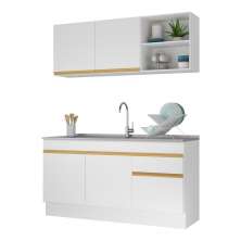 Armário de Cozinha Compacta 150cm com Rodapé Veneza Multimóveis V2114 Branco/Dourado