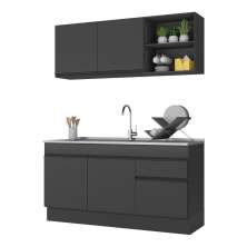 Armário de Cozinha Compacta 150cm com Rodapé Veneza Multimóveis V2114 Preto