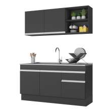 Armário de Cozinha Compacta 150cm com Rodapé Veneza Multimóveis V2114 Preto/Branco