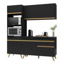 Armário de Cozinha Compacta 182cm Veneza Multimóveis V3694 Preto/Dourado