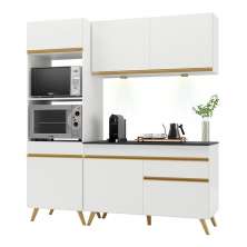 Armário de Cozinha Compacta 182cm com Leds Veneza Up Multimóveis V2019 Branco/Dourado