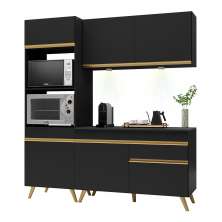 Armário de Cozinha Compacta 182cm com Leds Veneza Up Multimóveis V2019 Preto/Dourado