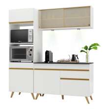 Armário de Cozinha Compacta 182cm com Leds Veneza Up Multimóveis V2020 Branco/Dourado