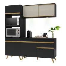 Armário de Cozinha Compacta 182cm com Leds Veneza Up Multimóveis V2020 Preto/Dourado