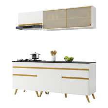 Armário de Cozinha Compacta 190cm Veneza Multimóveis V3707 Branco/Dourado