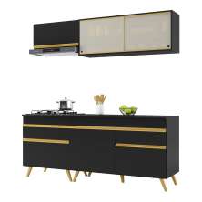 Armário de Cozinha Compacta 190cm Veneza Multimóveis V3707 Preto/Dourado
