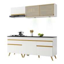 Armário de Cozinha Compacta 190cm com Leds Veneza Up Multimóveis V2031 Branco/Dourado