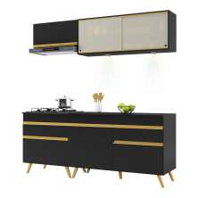 Armário de Cozinha Compacta 190cm com Leds Veneza Up Multimóveis V2031 Preto/Dourado
