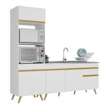 Armário de Cozinha Compacta 212cm Veneza Multimóveis V2078 Branco/Dourado