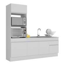 Armário de Cozinha Compacta 212cm com Rodapé Veneza Multimóveis V2113 Branco