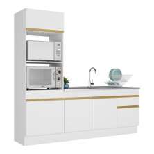 Armário de Cozinha Compacta 212cm com Rodapé Veneza Multimóveis V2113 Branco/Dourado