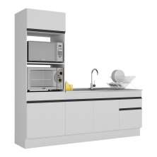 Armário de Cozinha Compacta 212cm com Rodapé Veneza Multimóveis V2113 Branco/Preto