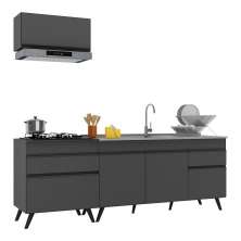 Armário de Cozinha Compacta 220cm Veneza Multimóveis V2074 Preto