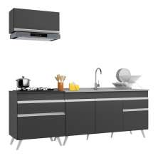 Armário de Cozinha Compacta 220cm Veneza Multimóveis V2074 Preto/Branco