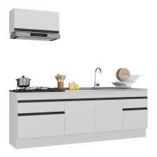 Armário de Cozinha Compacta 220cm com Rodapé Veneza Multimóveis V2109 Branco/Preto