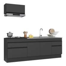 Armário de Cozinha Compacta 220cm com Rodapé Veneza Multimóveis V2109 Preto