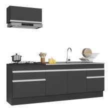 Armário de Cozinha Compacta 220cm com Rodapé Veneza Multimóveis V2109 Preto/Branco