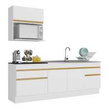 Armário de Cozinha Compacta 220cm com Rodapé Veneza Multimóveis V2110 Branco/Dourado