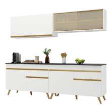 Armário de Cozinha Compacta 240cm Veneza Multimóveis V3696 Branco/Dourado