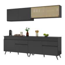 Armário de Cozinha Compacta 240cm Veneza Multimóveis V3696 Preto