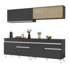 Armário de Cozinha Compacta 240cm Veneza Multimóveis V3696 Preto/Branco