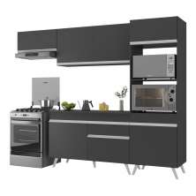 Armário de Cozinha Compacta 252cm Veneza Multimóveis V3690 Preto/Branco