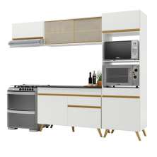 Armário de Cozinha Compacta 252cm Veneza Multimóveis V3691 Branco/Dourado