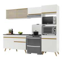 Armário de Cozinha Compacta 252cm Veneza Multimóveis V3692 Branco/Dourado