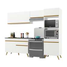 Armário de Cozinha Compacta 252cm Veneza Multimóveis V3693 Branco/Dourado