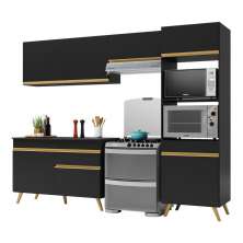 Armário de Cozinha Compacta 252cm Veneza Multimóveis V3693 Preto/Dourado