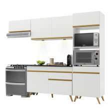 Armário de Cozinha Compacta 252cm com Leds Veneza Up Multimóveis V2015 Branco/Dourado