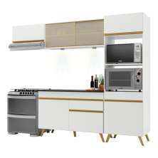 Armário de Cozinha Compacta 252cm com Leds Veneza Up Multimóveis V2016 Branco/Dourado