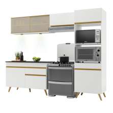 Armário de Cozinha Compacta 252cm com Leds Veneza Up Multimóveis V2017 Branco/Dourado