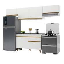 Armário de Cozinha Compacta 260cm Veneza Multimóveis V3697 Branco/Dourado