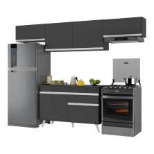 Armário de Cozinha Compacta 260cm Veneza Multimóveis V3697 Preto/Branco