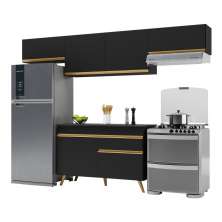 Armário de Cozinha Compacta 260cm Veneza Multimóveis V3697 Preto/Dourado