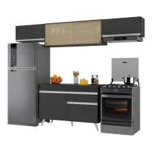 Armário de Cozinha Compacta 260cm Veneza Multimóveis V3698 Preto/Branco
