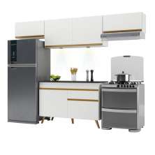 Armário de Cozinha Compacta 260cm com Leds Veneza Up Multimóveis V2022 Branco/Dourado