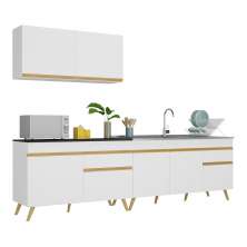 Armário de Cozinha Compacta 270cm Veneza Multimóveis V2076 Branco/Dourado