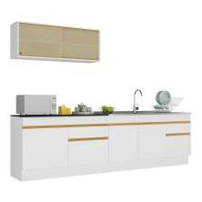 Armário de Cozinha Compacta 270cm com Rodapé Veneza Multimóveis V2112 Branco/Dourado