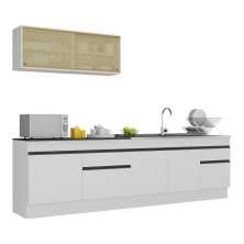 Armário de Cozinha Compacta 270cm com Rodapé Veneza Multimóveis V2112 Branco/Preto