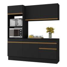 Armário de Cozinha Compacta 3 peças com Rodapé MP2177 Made Multimóveis Preto/Dourado