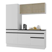 Armário de Cozinha Compacta 3 peças com Rodapé MP2179 Made Multimóveis Branco/Preto