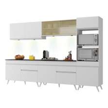 Armário de Cozinha Compacta 302cm com Leds Veneza Up Multimóveis V2014 Branco