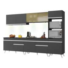 Armário de Cozinha Compacta 302cm com Leds Veneza Up Multimóveis V2014 Preto/Branco