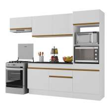 Armário de Cozinha Compacta 4 peças com Rodapé MP2176 Made Multimóveis Branco/Dourado