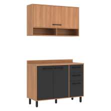 Armário de Cozinha Compacta Modulada com Balcão Havana Multimóveis CR20339 Rovere/Grafite