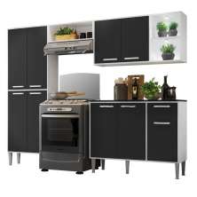 Armário de Cozinha Compacta c/ 2 Leds 4 pçs Xangai Multimóveis V3414 Branco/Preto